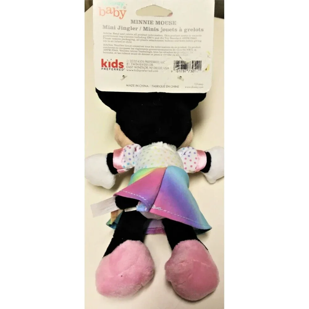 Disney Minnie Mouse Mini Jingler Easter Bunny Ears  Bell Rattle 9 Stuffed Animal